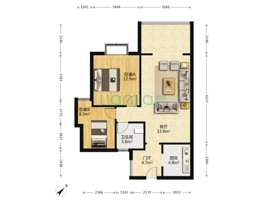 中大君悦金沙五期 2室1厅1卫 82平方