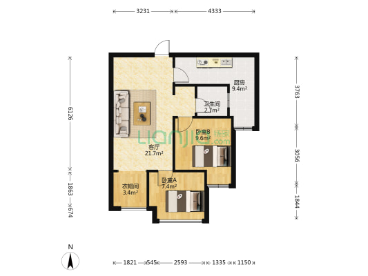 康田西锦 2室1厅1卫 66平方