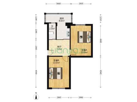 锦江花园三区 2室1厅1卫 59平方