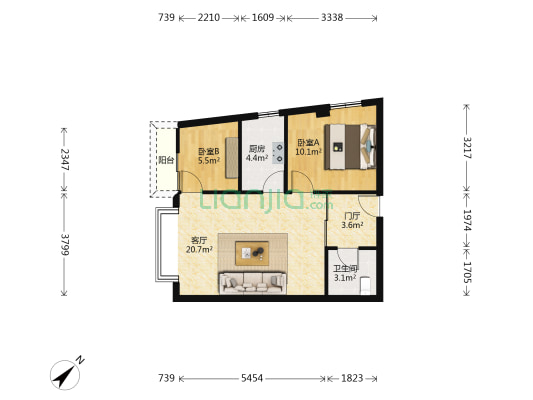 彩泉风情港 2室1厅1卫 64平方