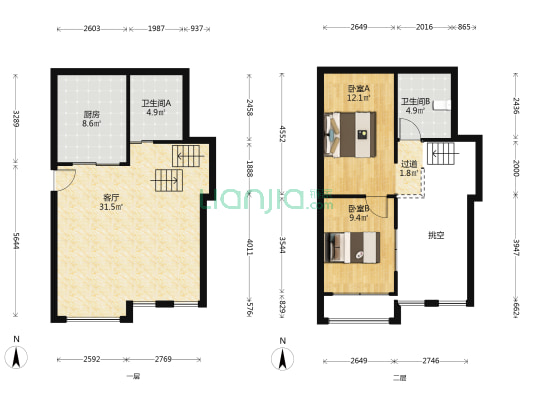 腾龙国际商务公寓 2室1厅2卫 73平方