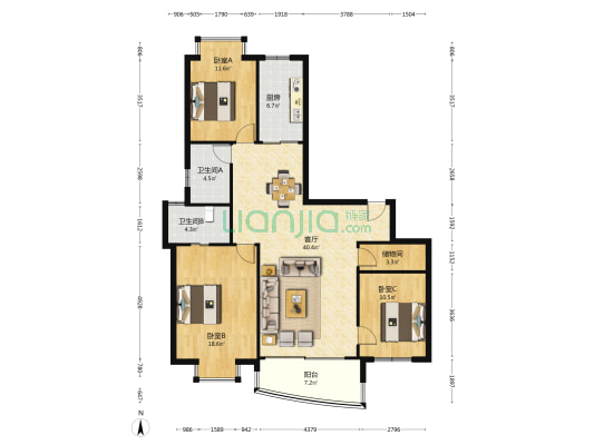 中强锦园东区 3室1厅2卫 137平方