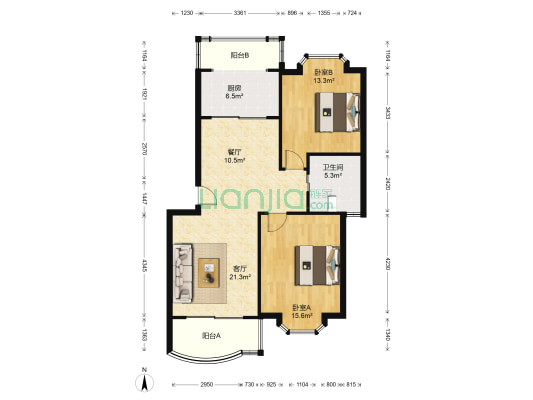 同方锦城（C区） 2室2厅1卫 94平方