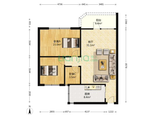 兴盛二路18号 3室1厅0卫 80平方