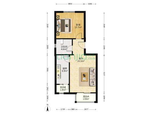 三槐家园东区 1室1厅1卫 61平方