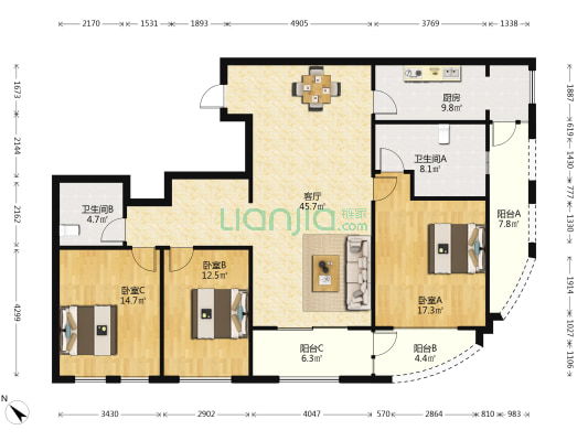 青奥村 3室1厅2卫 151平方