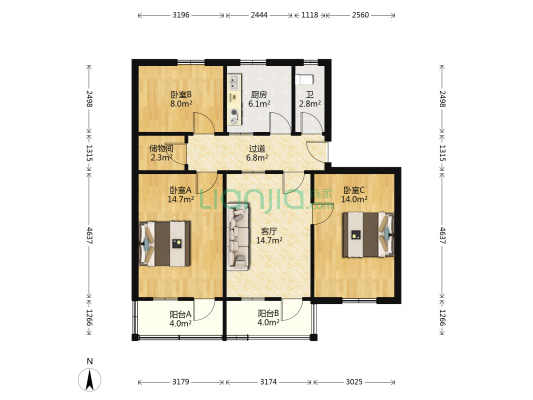 梨花巷15号 3室1厅1卫 93平方