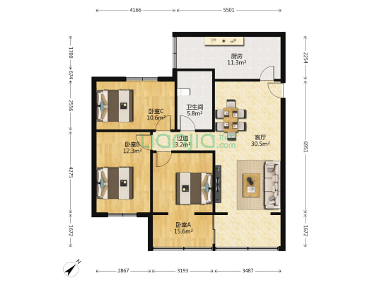 武侯花园 3室1厅1卫 105平方