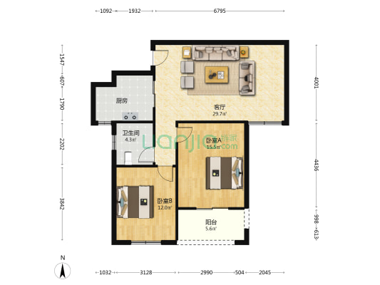 龙湖社区2期 2室1厅1卫 87平方