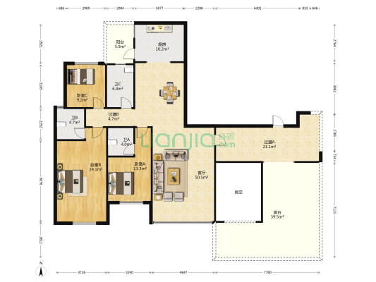 亨特碧桂园云涧溪山 3室1厅3卫 177平方