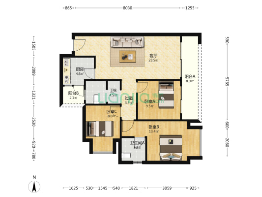 北京城建龙樾生态城樾秋府 3室1厅2卫 99平方
