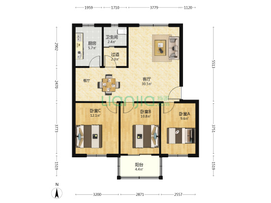天安花园 3室1厅1卫 92平方