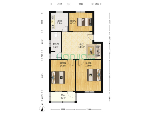 木渎镇金灵新村 3室1厅1卫 79平方