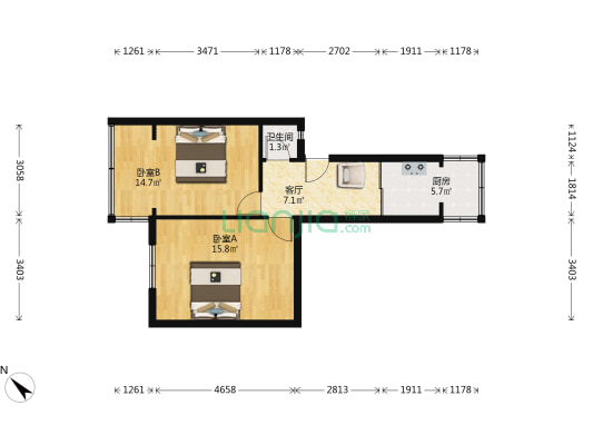 鼓楼北四街30号 2室1厅1卫 51平方