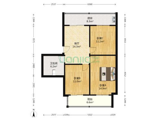 小店区坞西社区山西省交通科研院宿舍 3室1厅1卫 83平方