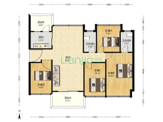 新亚南湖苑 4室1厅2卫 119平方