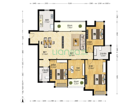万科金域滨江 4室2厅2卫 143平方