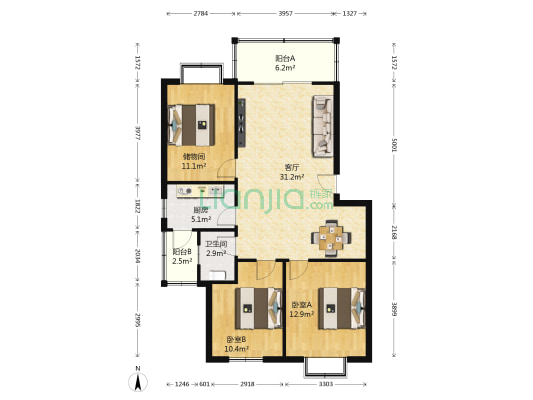 城市家园 2室1厅1卫 98平方