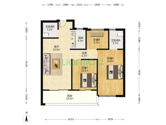 锦悦华庭 3室1厅2卫 102平方