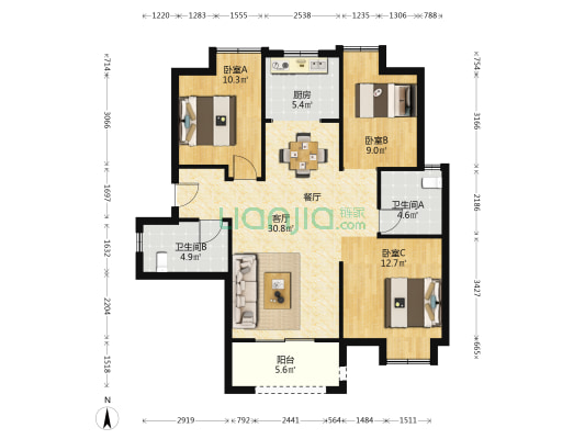 天汇龙城龙桂苑（九期） 3室1厅2卫 113平方