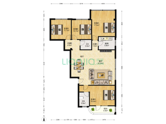 大金门花园 4室1厅2卫 154平方