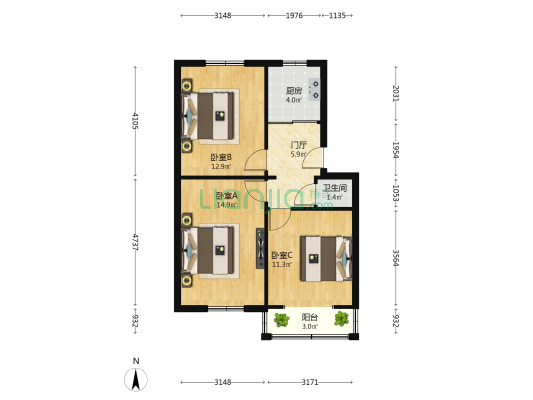 抚琴街北三巷2号 3室0厅1卫 66平方