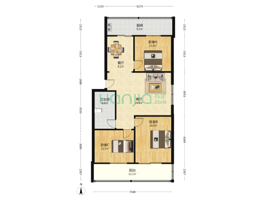 兴安厂宿舍 3室2厅1卫 106平方