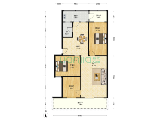 麦丰楼 3室2厅1卫 116平方