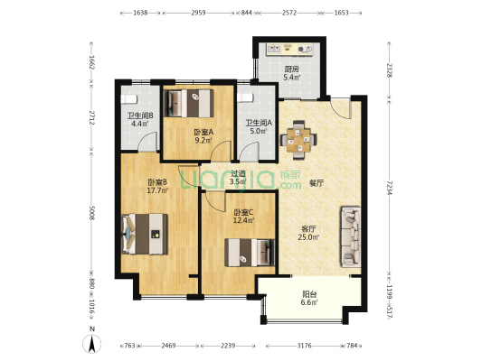 保利天珺 3室1厅2卫 116平方