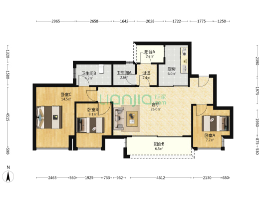 中交锦悦御璟台 3室1厅2卫 90平方