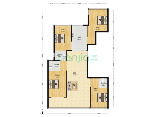 温州1号东区 4室1厅3卫 173平方