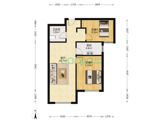 户型*好的两居室    随时看房-户型图