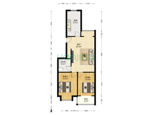 华龙嘉苑 2室1厅1卫 89平方