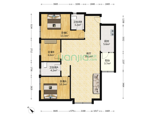 中信海滨花园 3室1厅2卫 116平方