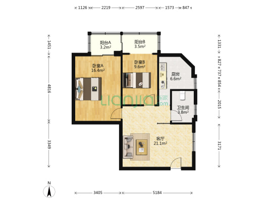 广信愉景大厦 2室1厅1卫 89平方