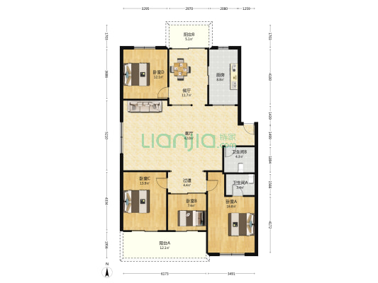 百凤花园 4室2厅2卫 160平方