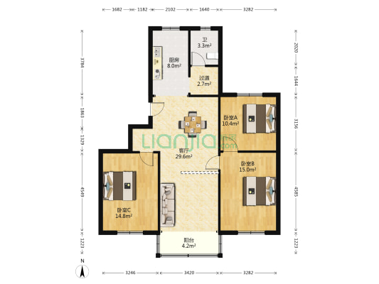 芳佳苑 3室1厅1卫 107平方