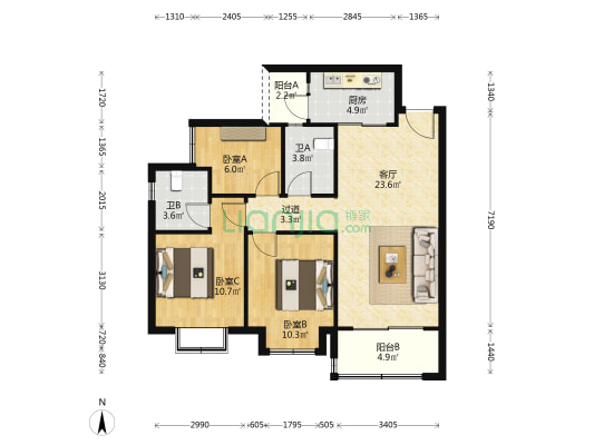 中洲天府珑悦 3室1厅2卫 95平方