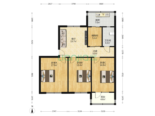 和平西路484号 3室1厅1卫 102平方