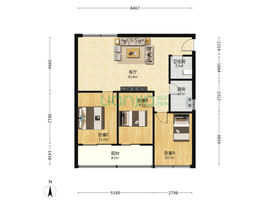 敦临巷 3室1厅1卫 87平方