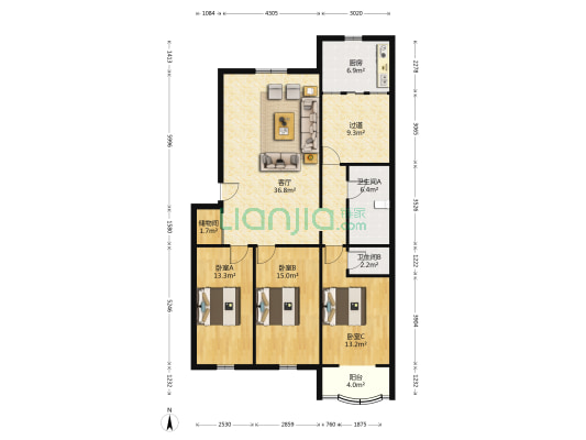 舒春小区 3室1厅2卫 136平方