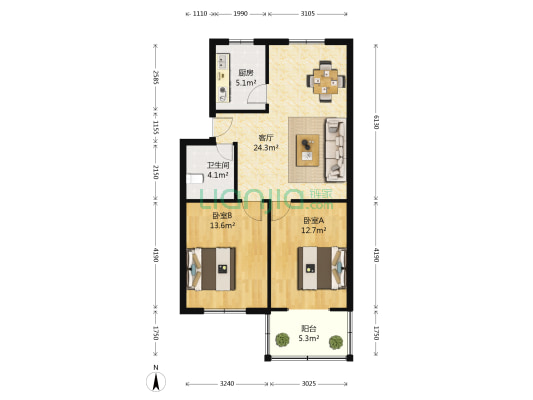 河东街55号 2室1厅1卫 73平方