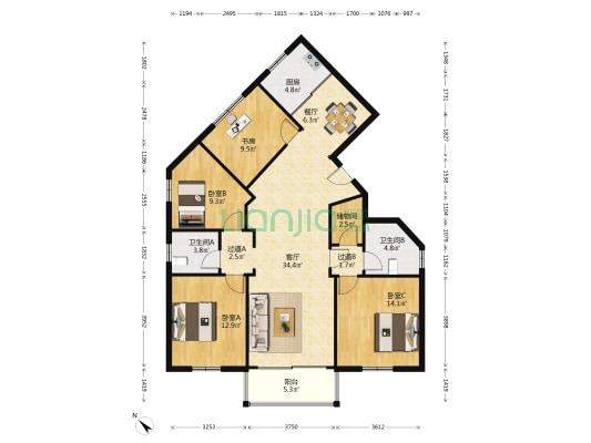 万兴茗苑 4室2厅2卫 143平方