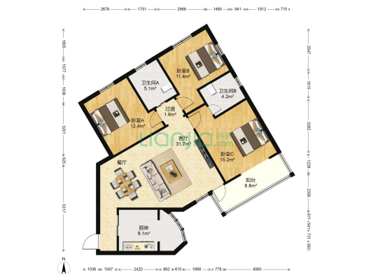 申银发展大厦(公寓) 3室1厅2卫 136平方