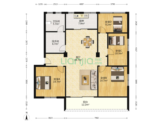 深南楼 4室1厅2卫 148平方