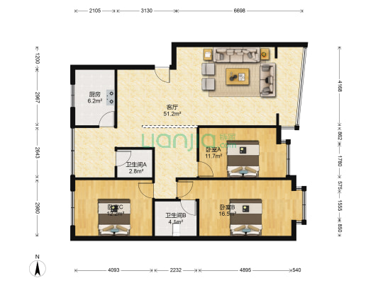 聚丰园 3室1厅2卫 139平方