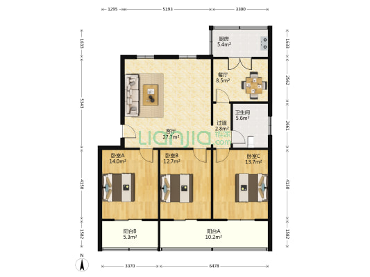 警官学校住宅小区 3室2厅1卫 123平方