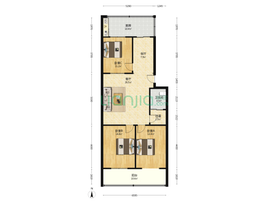 东华门14号 3室2厅1卫 121平方