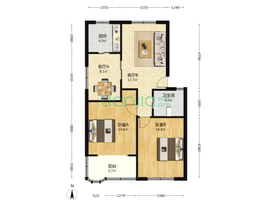 金新花苑 2室2厅1卫 86平方