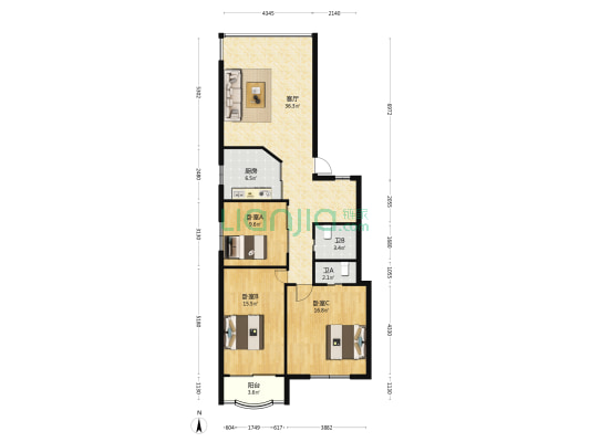 福建农林大学银杏苑 3室1厅2卫 108平方